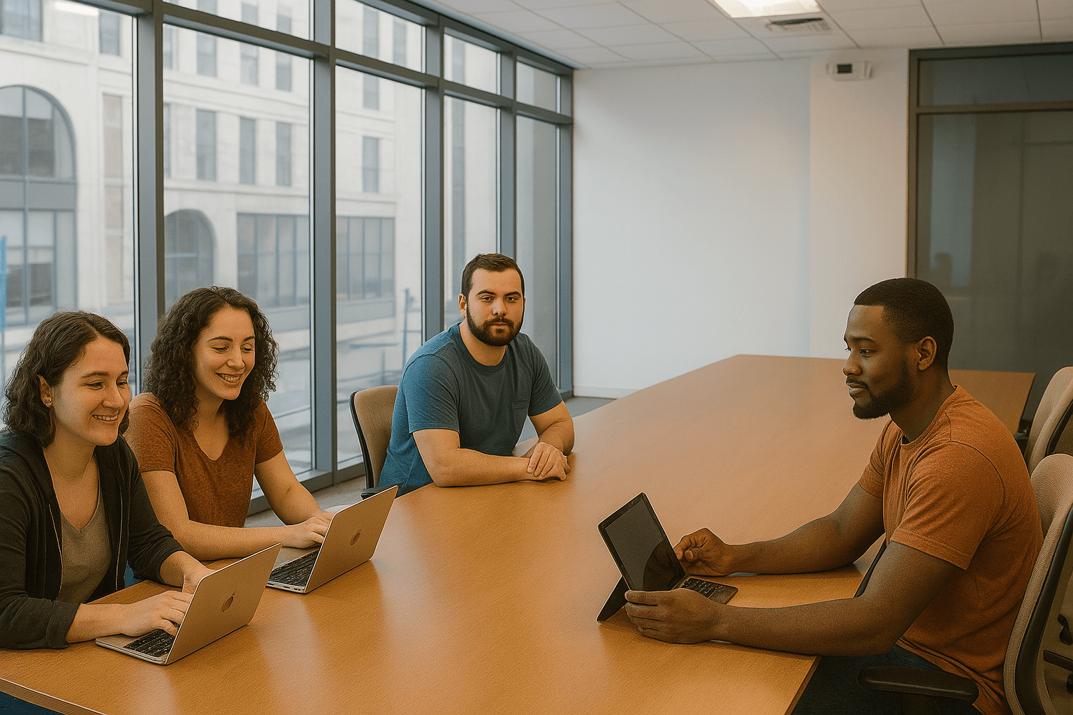 Equipe de profissionais em reunião estratégica